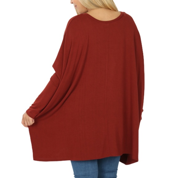 Fired Brick Plus Size Oversized V-Neck Poncho - Picture 3 of 8
